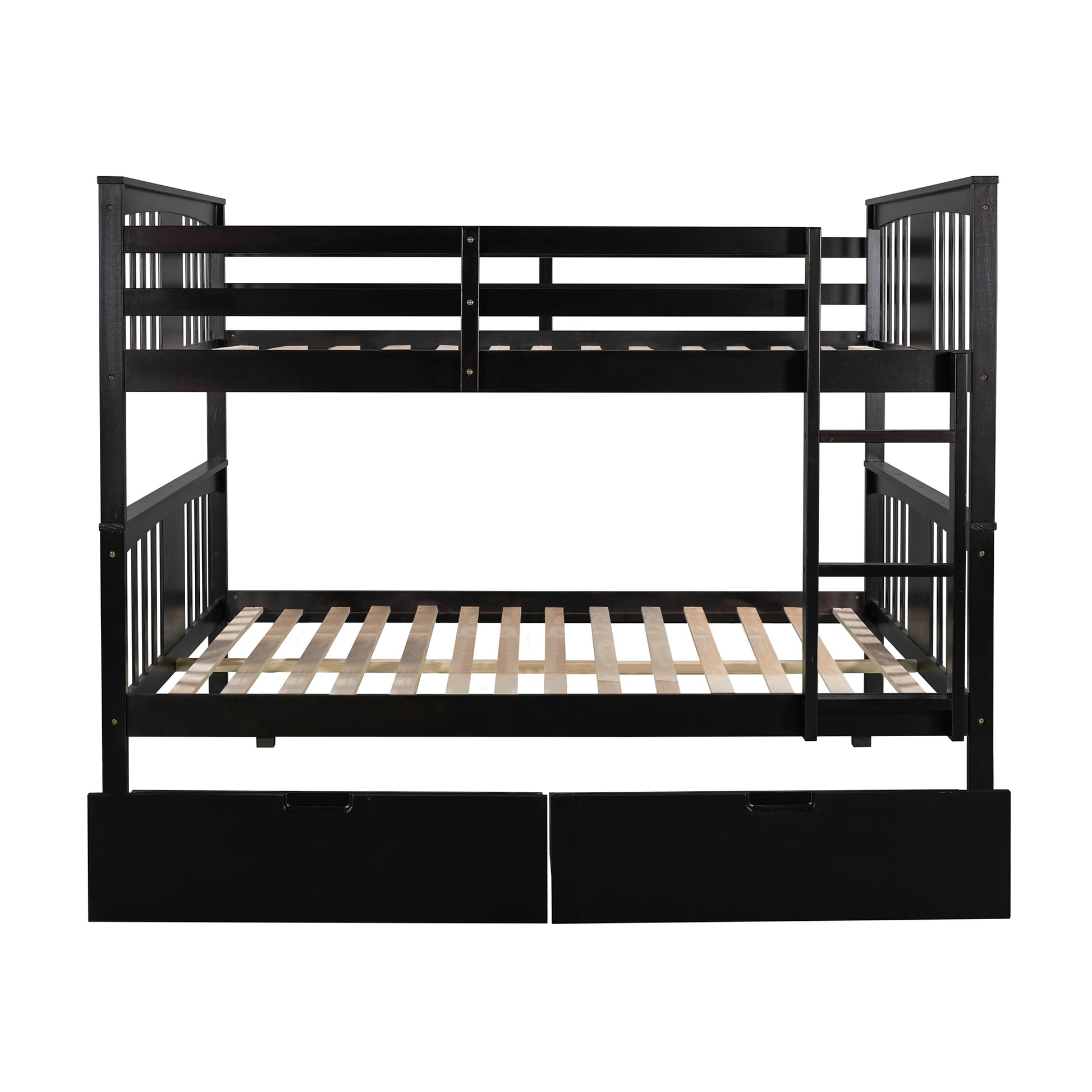 Full Over Full Bunk Bed With Drawers And Ladder For Bedroom, Guest Room Furniture Espresso Old Sku :Lp000205Aap Espresso Solid Wood