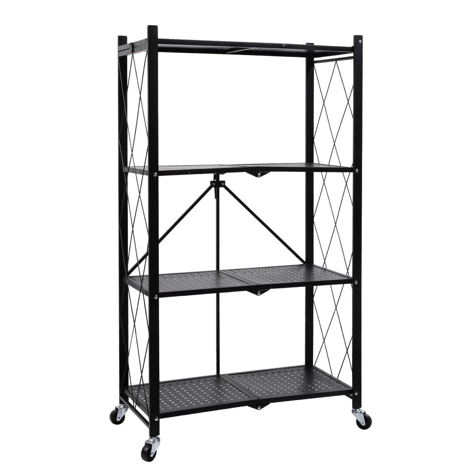 Healsmart 4 Tier Heavy Duty Foldable Metal Rack Storage Shelving Unit With Wheels Moving Easily Organizer Shelves Great For Garage Kitchen Holds Up To 1000 Lbs Capacity, Black Black Iron