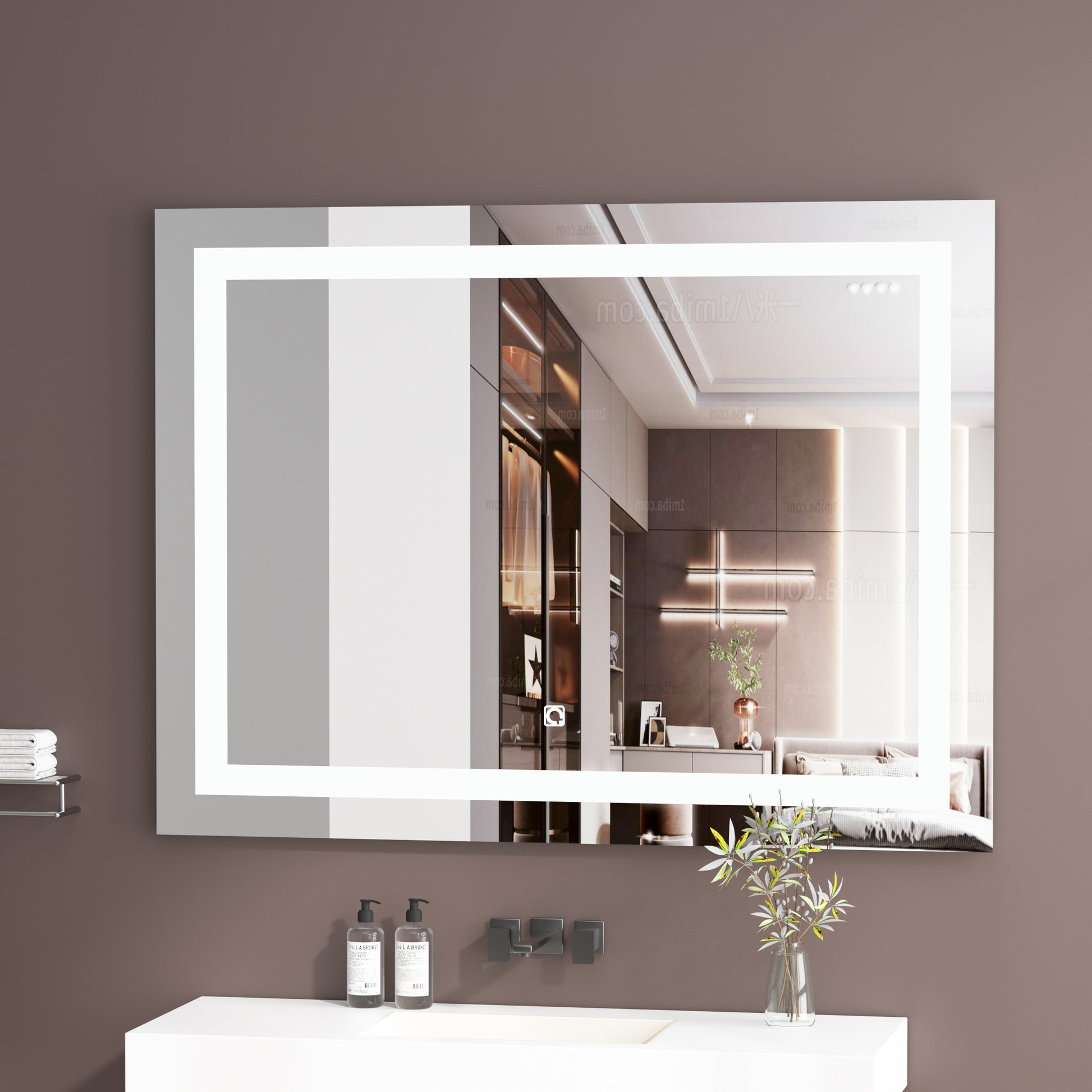 40 X 32 Inch Frameless Rectangular Led Bathroom Vanity Mirror With Touch Sensor, Anti Fog, And 3 Color Options In Silver Silver Glass