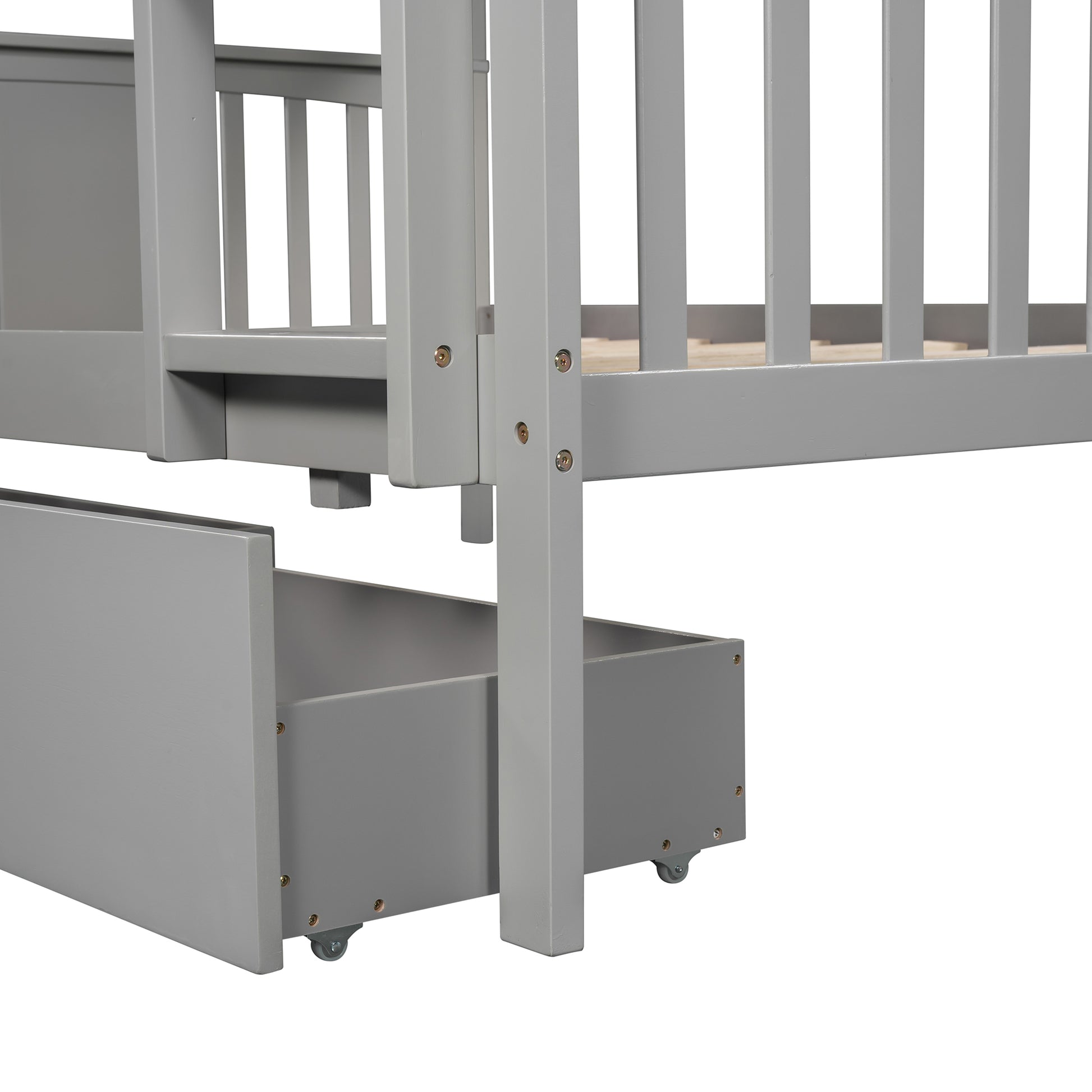 Full Over Full Bunk Bed With Drawers And Ladder For Bedroom, Guest Room Furniture Gray Old Sku :Lp000205Aae Gray Solid Wood