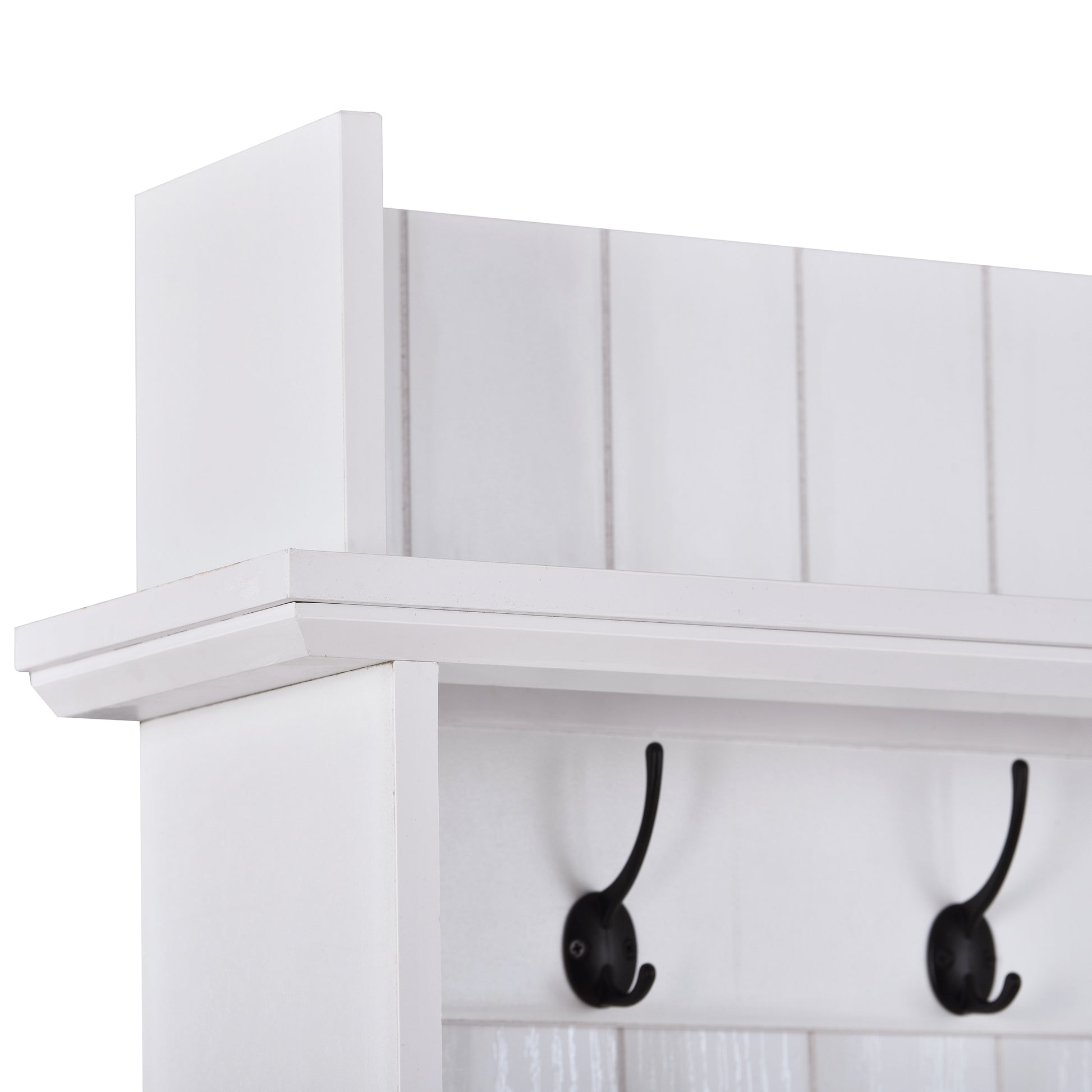 Vintage Style 38.5" Wide Hallway Coat Rack With 5 Metal Hooks And 2 Large Drawers Hall Tree, Metal Drawer Handles Entryway Bench Coat Hanger, White Old Sku: Wf286982Aak White Mdf