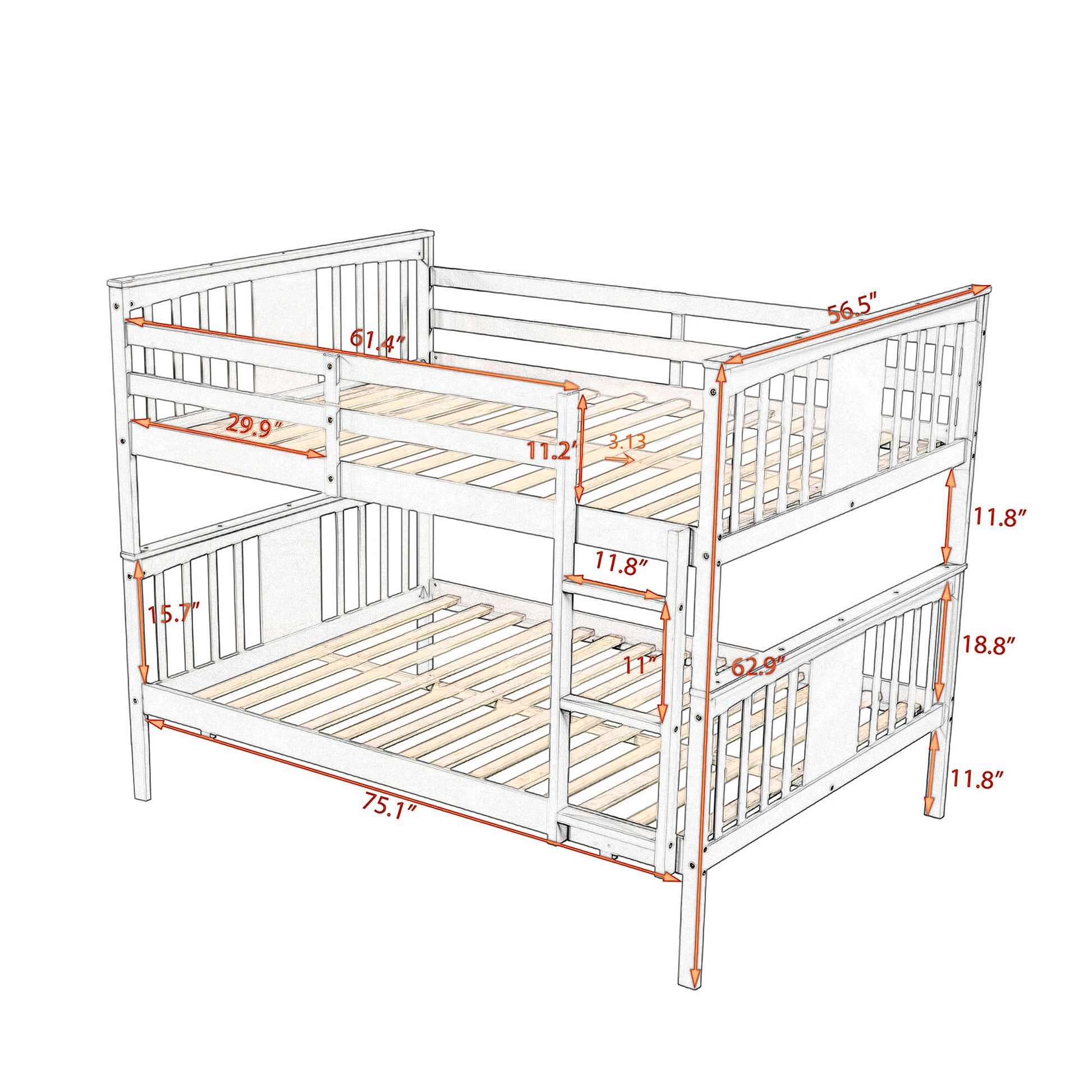 Full Over Full Bunk Bed With Ladder For Bedroom, Guest Room Furniture White Old Sku :Lp000203Aak White Solid Wood