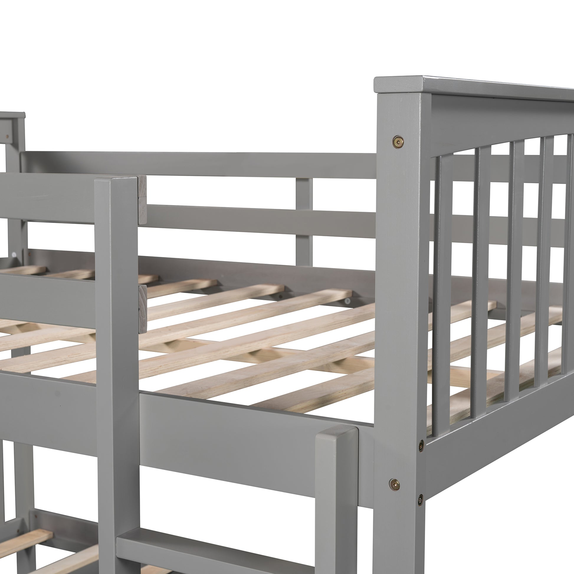 Full Over Full Bunk Bed With Ladder For Bedroom, Guest Room Furniture Gray Old Sku :Lp000203Aae Gray Solid Wood