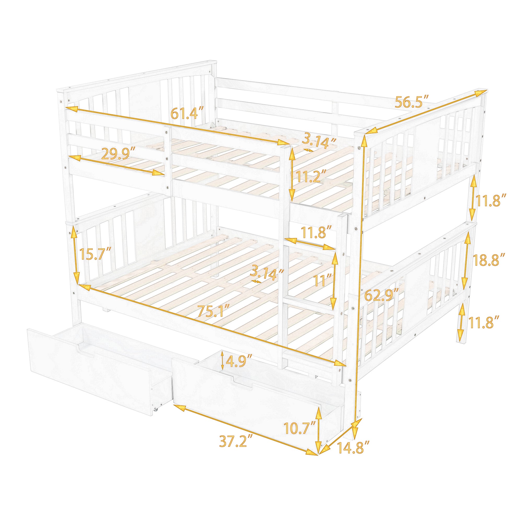 Full Over Full Bunk Bed With Drawers And Ladder For Bedroom, Guest Room Furniture White Old Sku :Lp000205Aak White Solid Wood