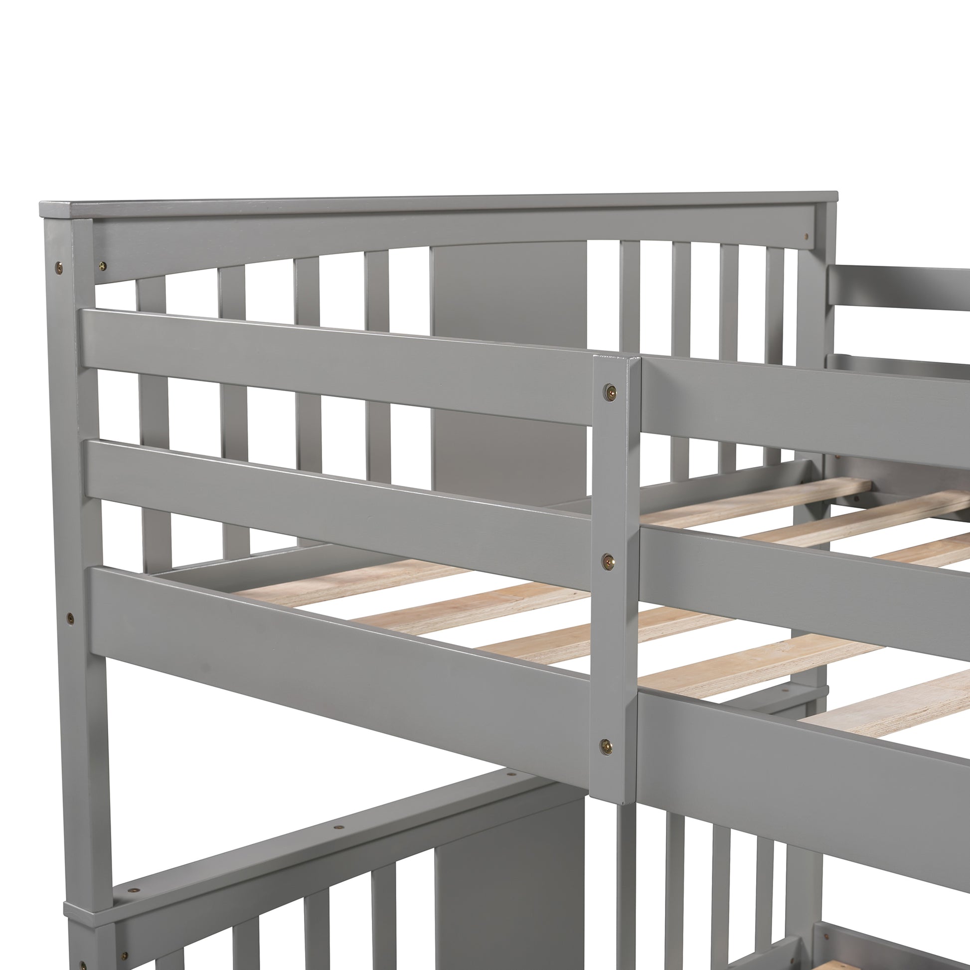 Full Over Full Bunk Bed With Ladder For Bedroom, Guest Room Furniture Gray Old Sku :Lp000203Aae Gray Solid Wood