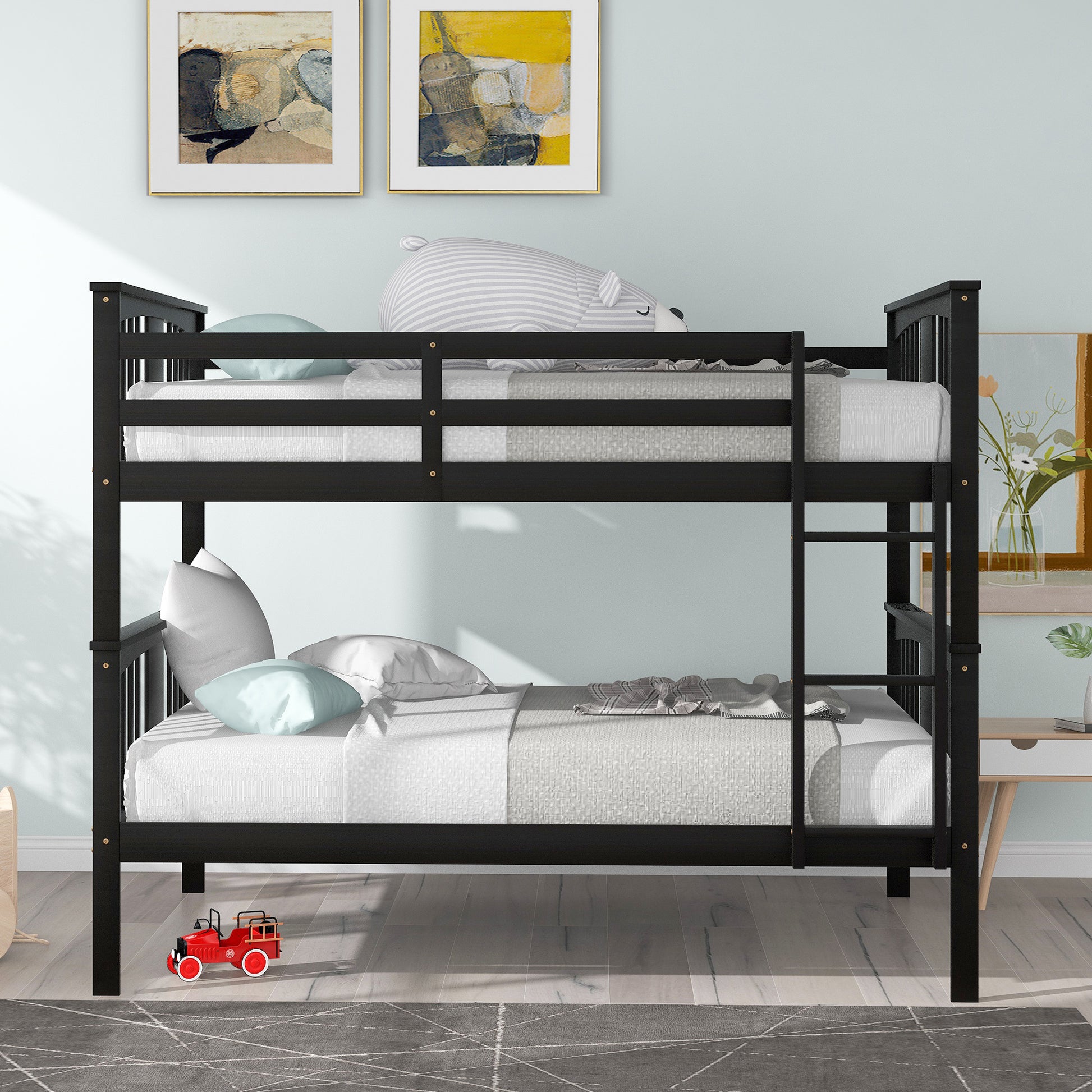 Full Over Full Bunk Bed With Ladder For Bedroom, Guest Room Furniture Espresso Old Sku :Lp000203Aap Espresso Solid Wood