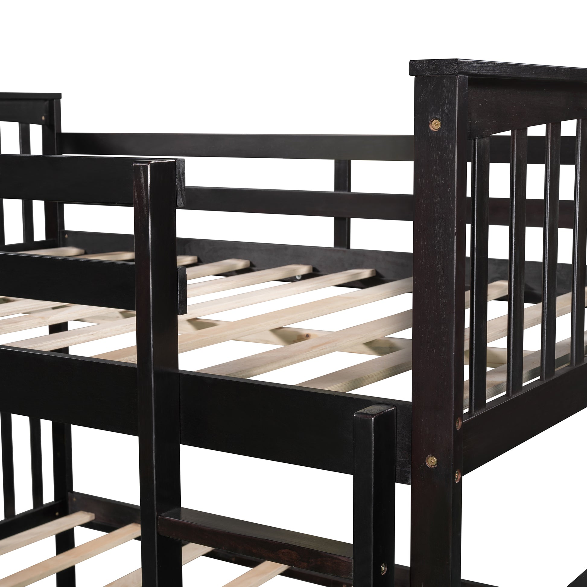 Full Over Full Bunk Bed With Ladder For Bedroom, Guest Room Furniture Espresso Old Sku :Lp000203Aap Espresso Solid Wood