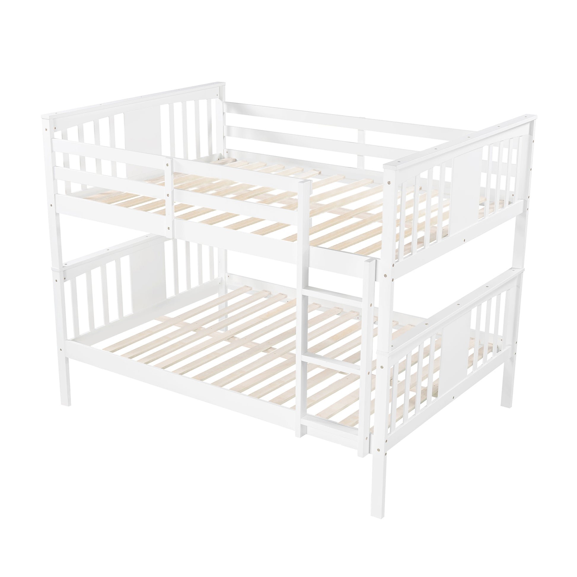 Full Over Full Bunk Bed With Ladder For Bedroom, Guest Room Furniture White Old Sku :Lp000203Aak White Solid Wood