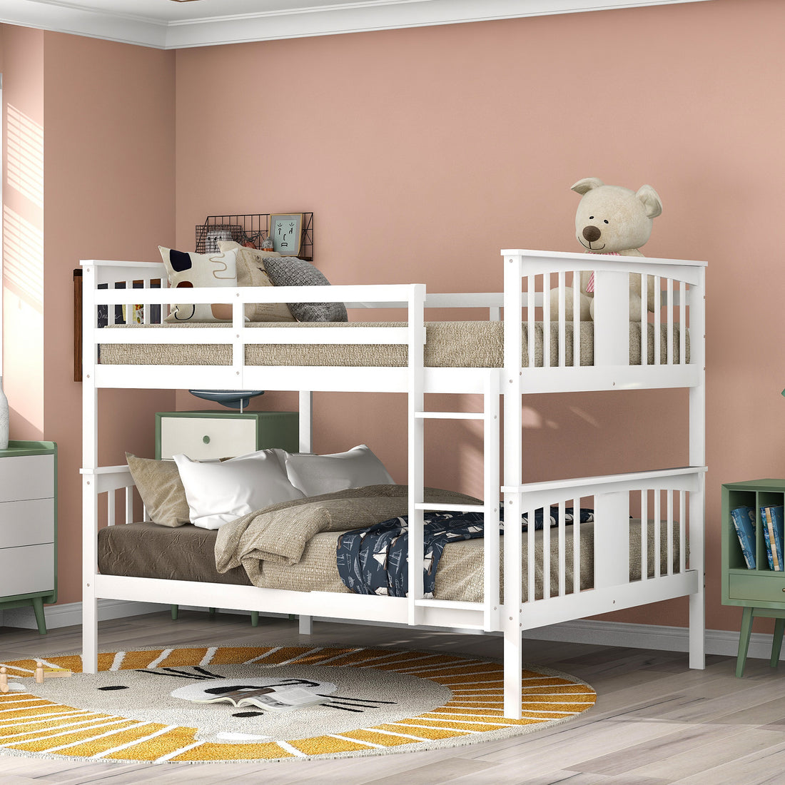 Full Over Full Bunk Bed With Ladder For Bedroom, Guest Room Furniture White Old Sku :Lp000203Aak White Solid Wood