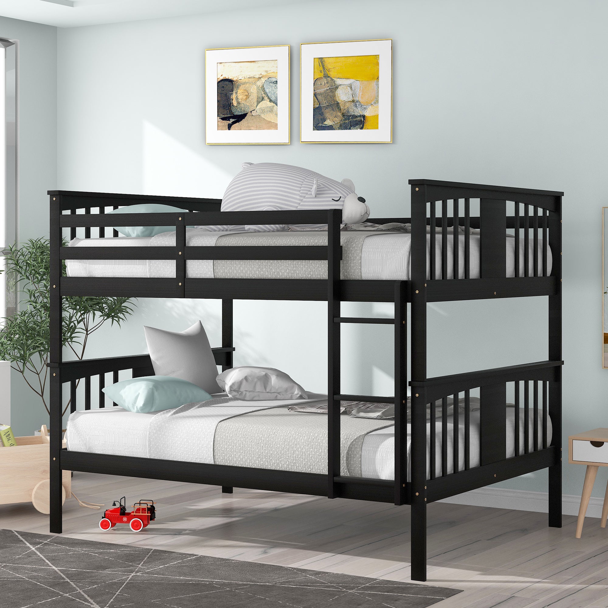 Full Over Full Bunk Bed With Ladder For Bedroom, Guest Room Furniture Espresso Old Sku :Lp000203Aap Espresso Solid Wood