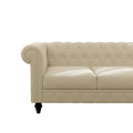 Elegant Beige Chesterfield Sofa 3 Seater Plush Fabric With Tufted Buttons And Wooden Legs Classic Design, Comfortable And Durable For Living Room Furniture Temu Suitable Beige Velvet 3 Seat