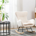 Teddy Fabric Padded Seat Rocking Chair With High Backrest And Armrests Beige Foam Upholstered