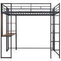 Full Size Metal Loft Bed With 2 Shelves And One Desk ,Black Old Sku: Lp000191Aab Black Metal