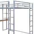 Full Size Metal Loft Bed With 2 Shelves And One Desk ,Silver Old Sku: Lp000191Aan Silver Metal