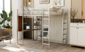 Full Size Metal Loft Bed With 2 Shelves And One Desk ,Silver Old Sku: Lp000191Aan Silver Metal