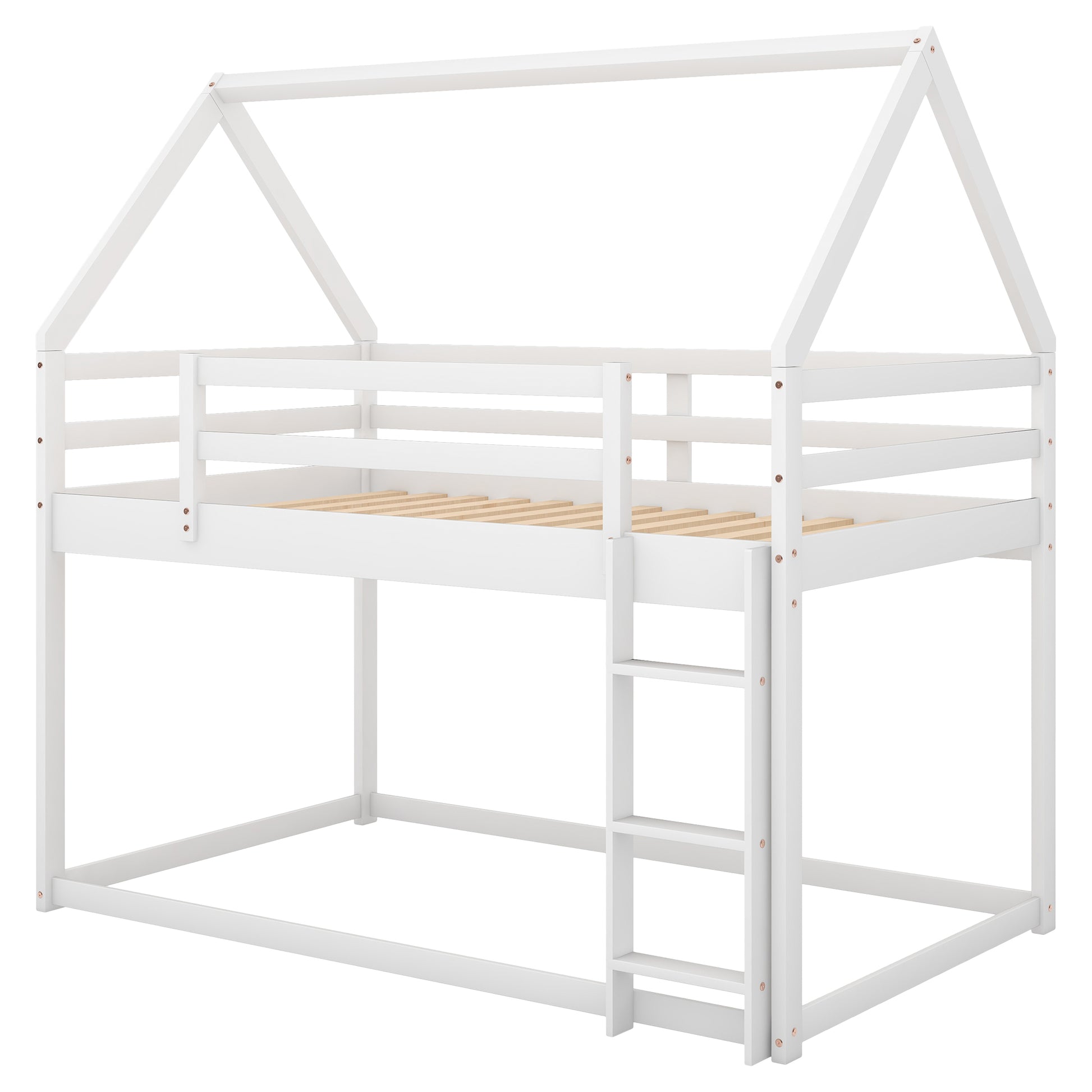 Twin Over Twin Low Bunk Bed, House Bed With Ladderwhite Old Sku:Wf197808Aak White Pine