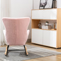 Teddy Fabric Padded Seat Rocking Chair With High Backrest And Armrests Pink Foam Upholstered
