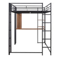 Full Size Metal Loft Bed With 2 Shelves And One Desk ,Black Old Sku: Lp000191Aab Black Metal