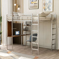 Full Size Metal Loft Bed With 2 Shelves And One Desk ,Silver Old Sku: Lp000191Aan Silver Metal