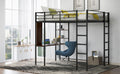 Full Size Metal Loft Bed With 2 Shelves And One Desk ,Black Old Sku: Lp000191Aab Black Metal