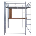 Full Size Metal Loft Bed With 2 Shelves And One Desk ,Silver Old Sku: Lp000191Aan Silver Metal