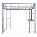 Full Size Metal Loft Bed With 2 Shelves And One Desk ,Silver Old Sku: Lp000191Aan Silver Metal