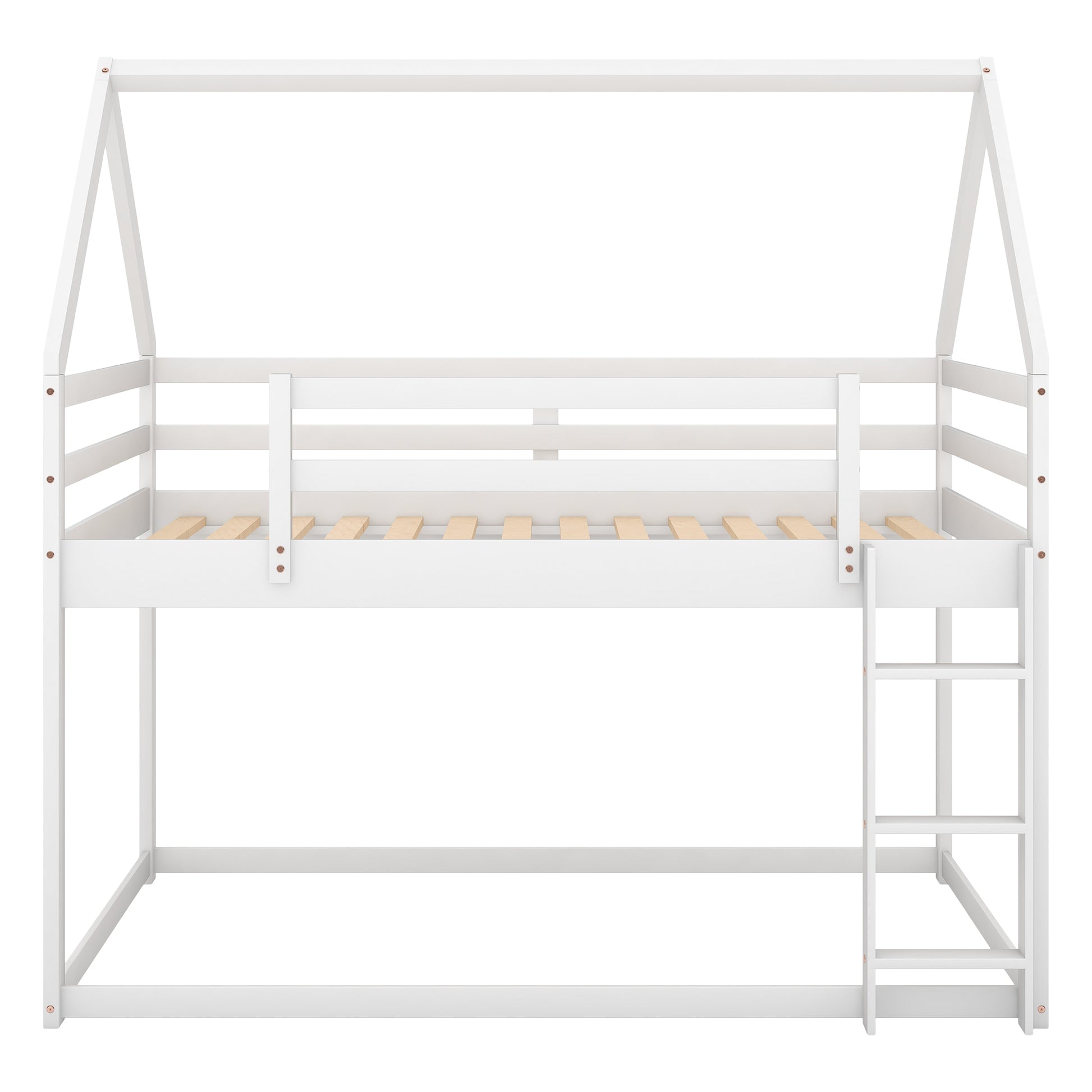 Twin Over Twin Low Bunk Bed, House Bed With Ladderwhite Old Sku:Wf197808Aak White Pine