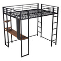 Full Size Metal Loft Bed With 2 Shelves And One Desk ,Black Old Sku: Lp000191Aab Black Metal