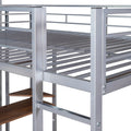 Full Size Metal Loft Bed With 2 Shelves And One Desk ,Silver Old Sku: Lp000191Aan Silver Metal