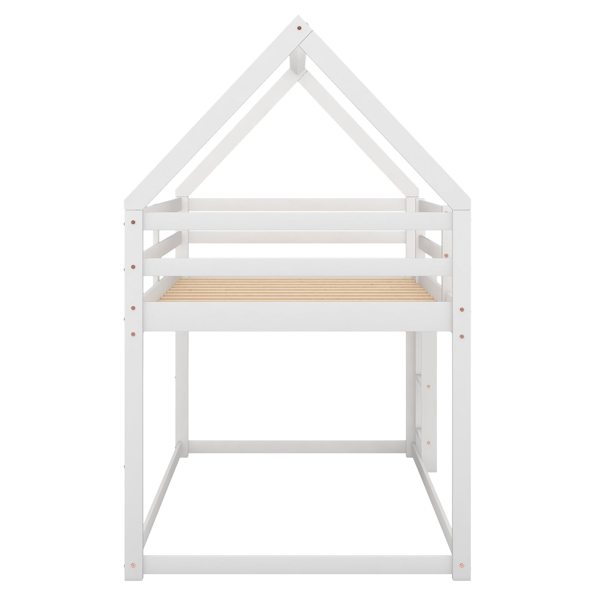 Twin Over Twin Low Bunk Bed, House Bed With Ladderwhite Old Sku:Wf197808Aak White Pine