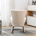 Teddy Fabric Padded Seat Rocking Chair With High Backrest And Armrests Beige Foam Upholstered