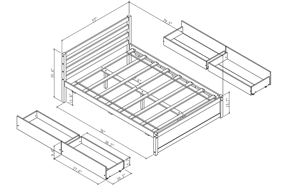 Full Size Wood Platform Bed Frame With 4 Storage Drawers And Headboard Of White Color For All Ages White Solid Wood