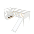 Twin Low Loft Bed With Stairs And Slide White Solid Wood