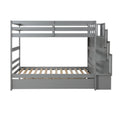 Twin Over Twin Bunk Beds With Twin Trundle And Stairway Storage Function In Grey Color Gray Pine