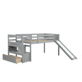 Twin Low Loft Bed With Stairs And Slide Gray Solid Wood