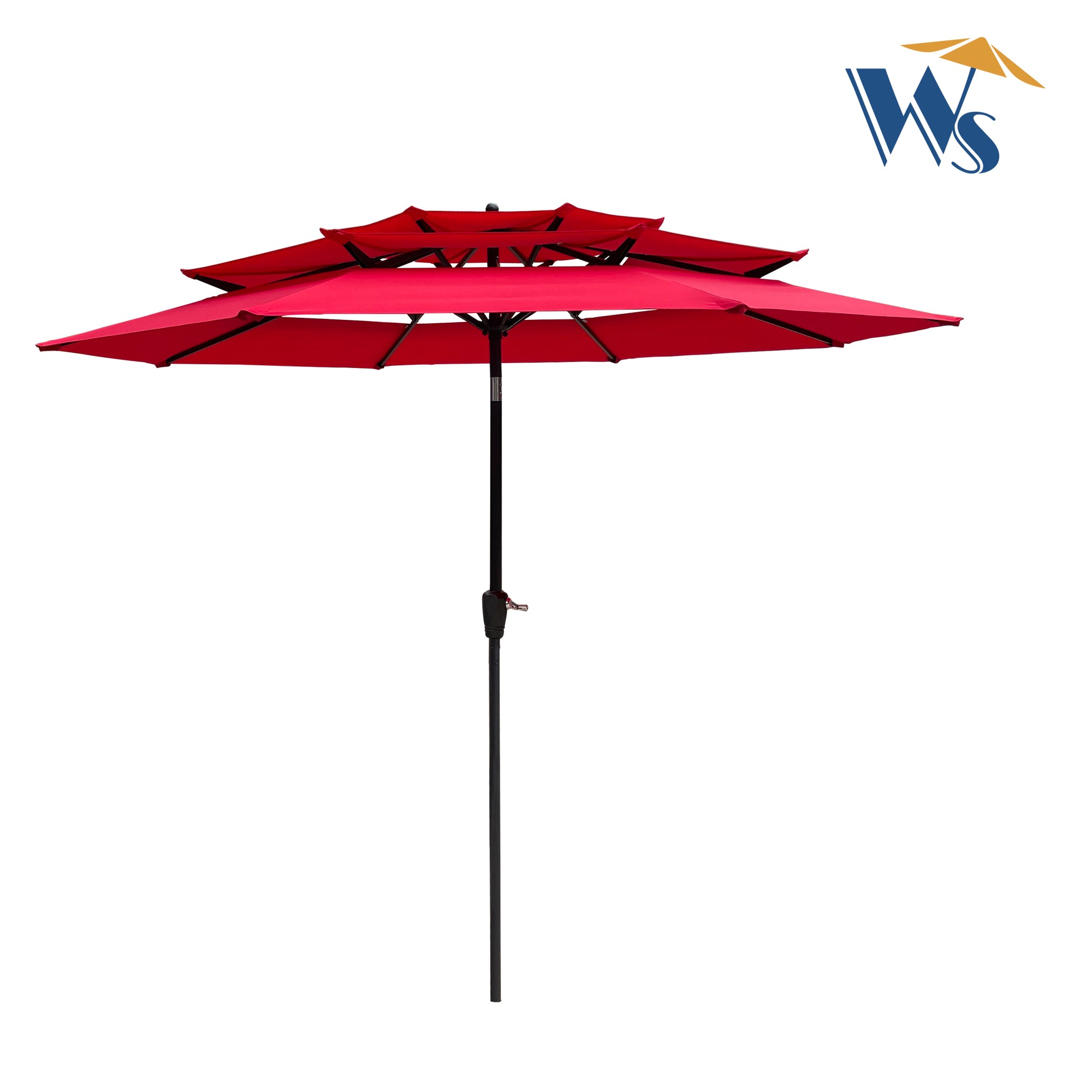 9Ft 3 Tiers Outdoor Patio Umbrella With Crank And Tilt And Wind Vents For Garden Deck Backyard Pool Shade Outside Deck Swimming Pool Red Metal