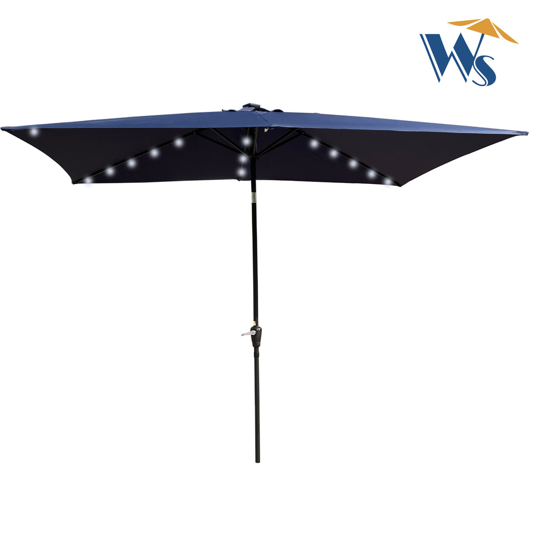 10 X 6.5T Rectangular Patio Solar Led Lighted Outdoor Umbrellas With Crank And Push Button Tilt For Garden Backyard Pool Swimming Pool Navy Blue Metal