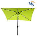 10 X 6.5T Rectangular Patio Solar Led Lighted Outdoor Umbrellas With Crank And Push Button Tilt For Garden Backyard Pool Swimming Pool Lime Green Metal