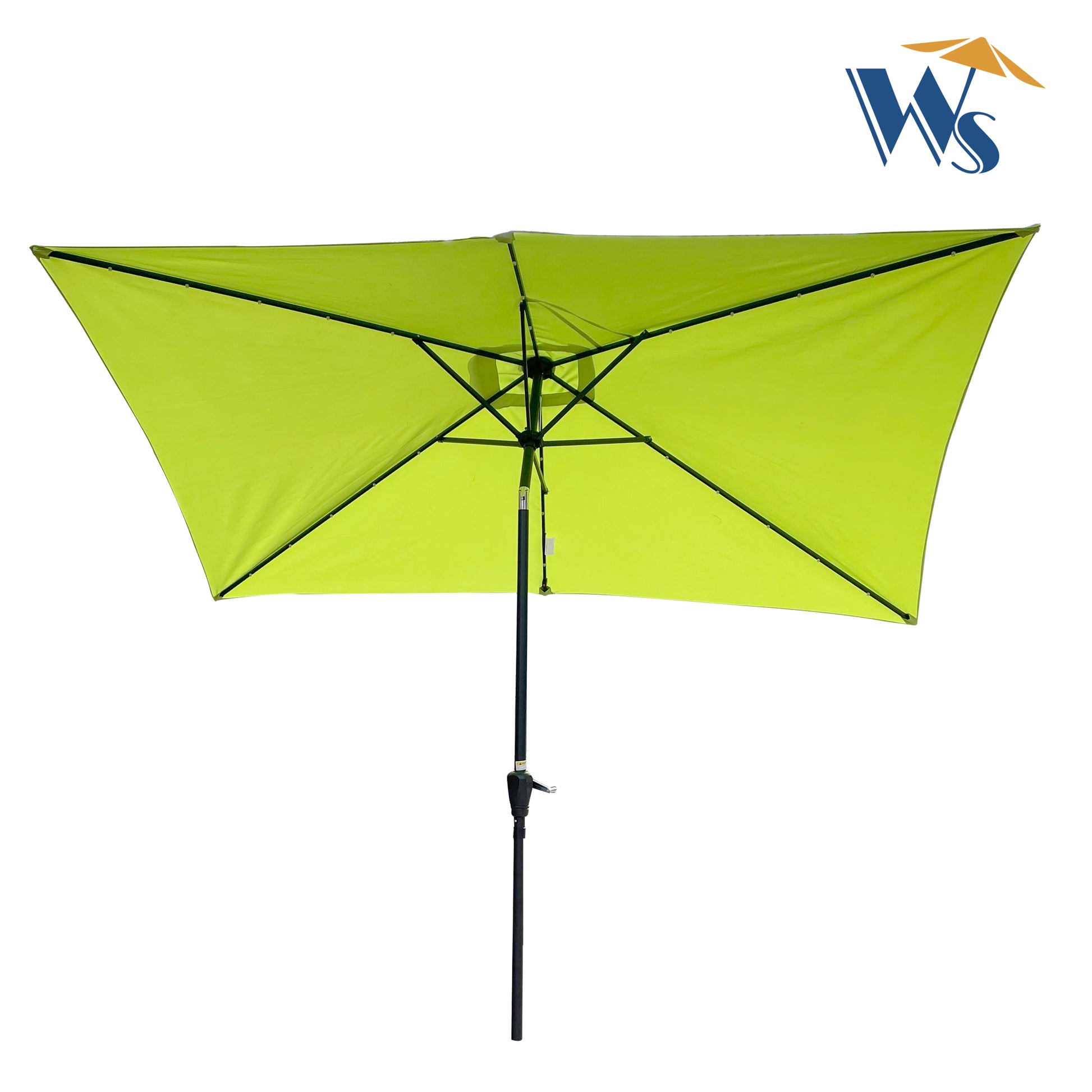 10 X 6.5T Rectangular Patio Solar Led Lighted Outdoor Umbrellas With Crank And Push Button Tilt For Garden Backyard Pool Swimming Pool Lime Green Metal