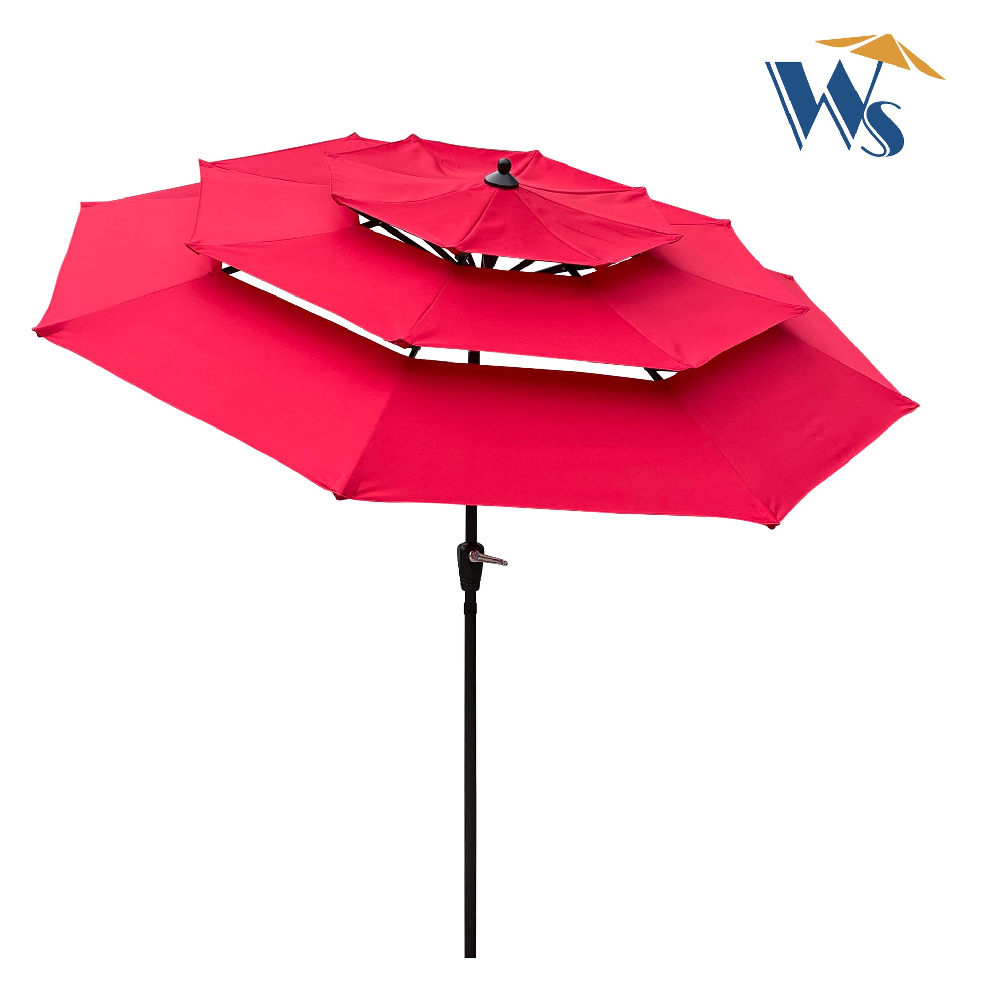 9Ft 3 Tiers Outdoor Patio Umbrella With Crank And Tilt And Wind Vents For Garden Deck Backyard Pool Shade Outside Deck Swimming Pool Red Metal