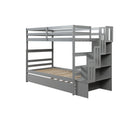 Twin Over Twin Bunk Beds With Twin Trundle And Stairway Storage Function In Grey Color Gray Pine