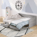 Wooden Daybed With Trundle Bed And Two Storage Drawersextendable Bed Daybed,Sofa Bed With Two Drawers, Gray Gray Solid Wood