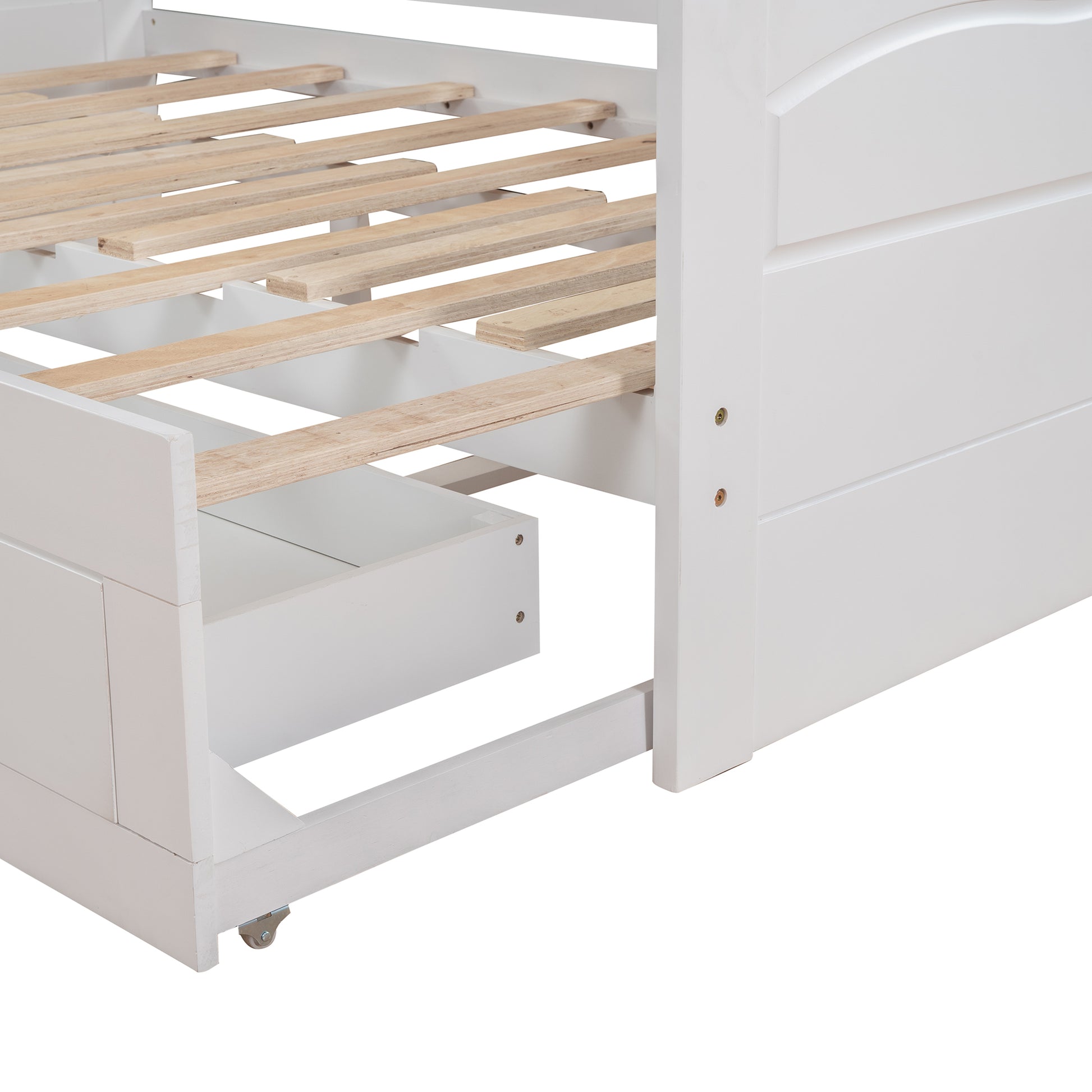 Wooden Daybed With Trundle Bed And Two Storage Drawersextendable Bed Daybed,Sofa Bed With Two Drawers, White White Solid Wood