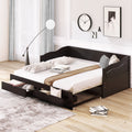 Wooden Daybed With Trundle Bed And Two Storage Drawersextendable Bed Daybed,Sofa Bed With Two Drawers, Espresso Espresso Solid Wood