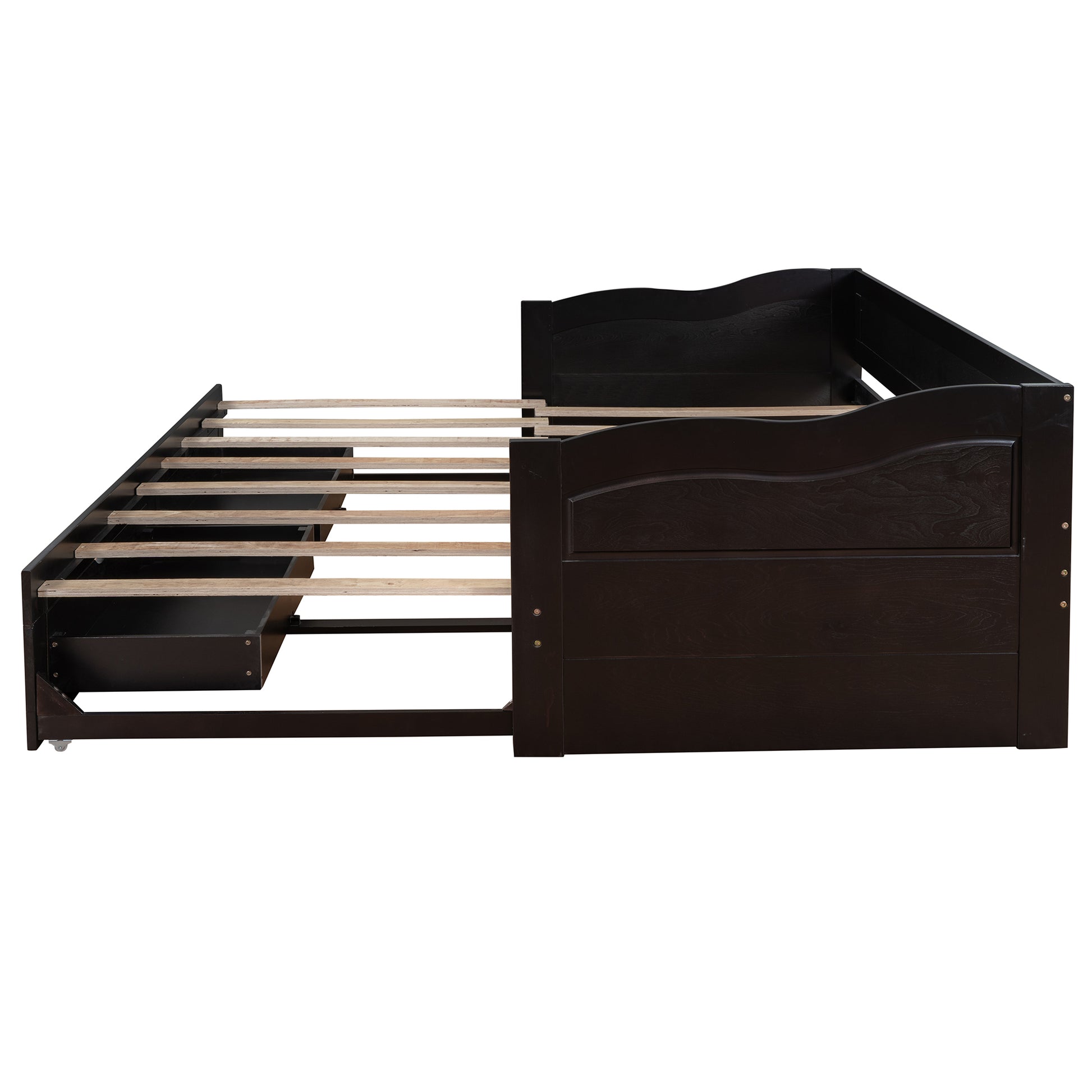 Wooden Daybed With Trundle Bed And Two Storage Drawersextendable Bed Daybed,Sofa Bed With Two Drawers, Espresso Espresso Solid Wood