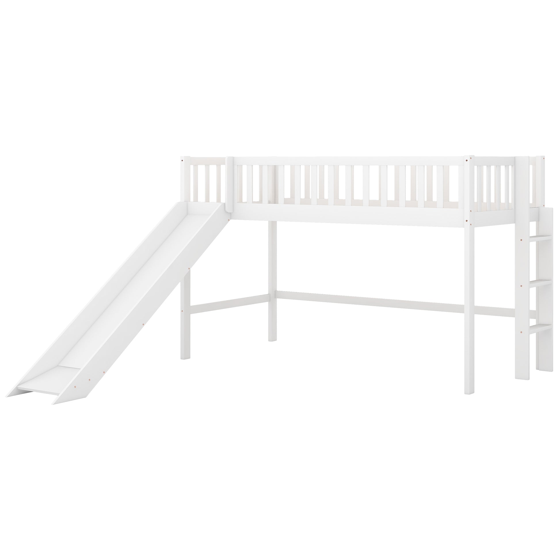 Twin Size Low Loft Bed With Ladder And Slide,White Old Sku:Wf196418Aak White Pine