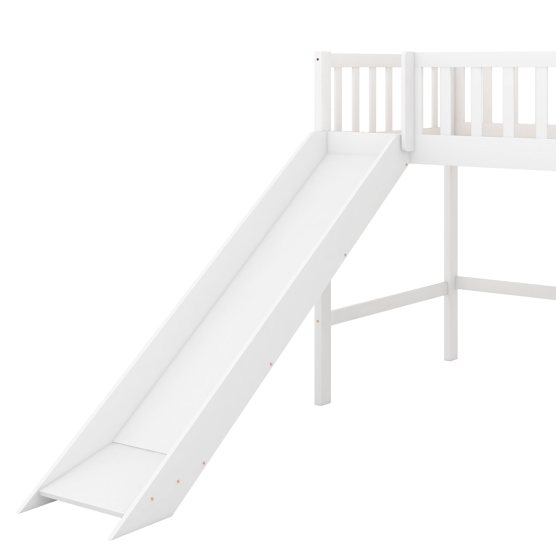 Twin Size Low Loft Bed With Ladder And Slide,White Old Sku:Wf196418Aak White Pine