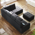 Orisfur. Modern Sectional Sofa With Reversible Chaise, L Shaped Couch Set With Storage Ottoman And Two Cup Holders For Living Room Black Foam Velvet