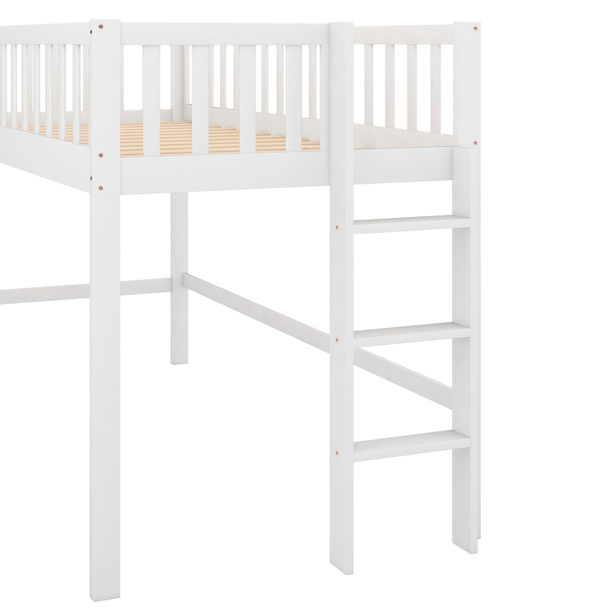 Twin Size Low Loft Bed With Ladder And Slide,White Old Sku:Wf196418Aak White Pine