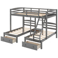 Full Over Twin & Twin Bunk Bed,Triple Bunk Bed With Drawers, Gray Gray Pine